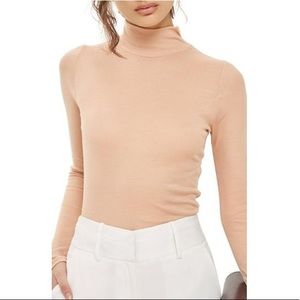 Topshop Nude Ribbed Turtle Neck Top